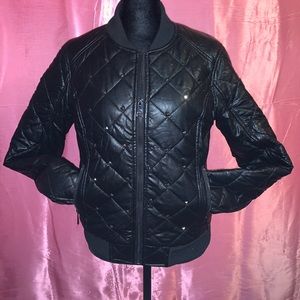 Women’s baseball style faux leather jacket.